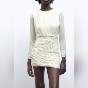 Zara Mini Draped Ecru Cream Dress